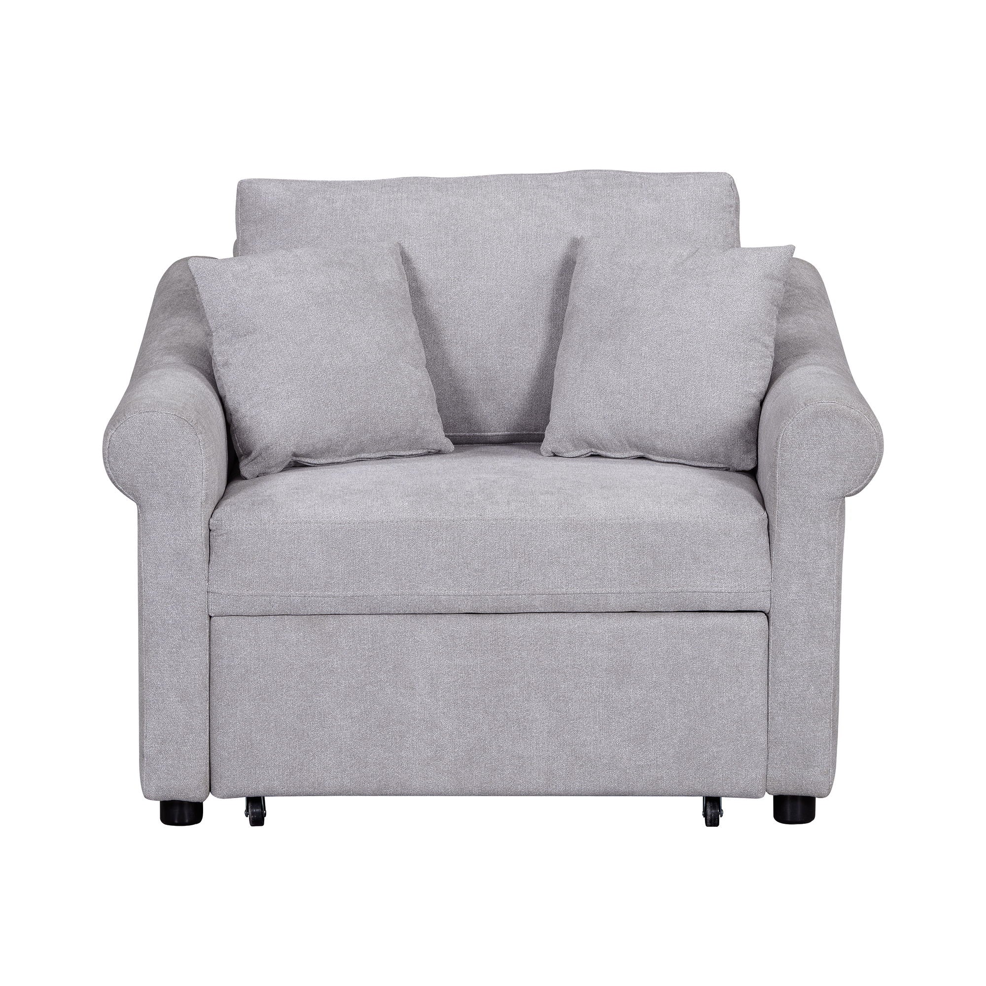 Chenille Convertible Sleeper Chair With Adjustable Backrest, 3 In 1 Lounger Chair Turns Into Bed, Single Bed For Living Room