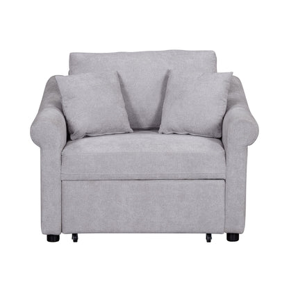Chenille Convertible Sleeper Chair With Adjustable Backrest, 3 In 1 Lounger Chair Turns Into Bed, Single Bed For Living Room