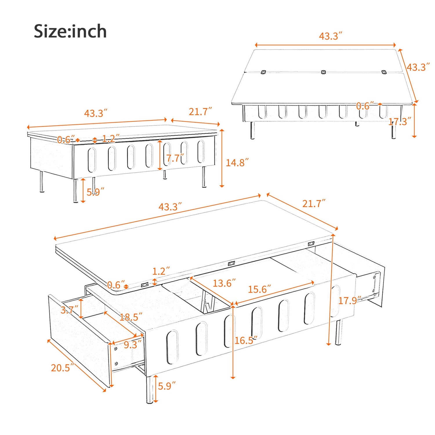 Lift Top Coffee Table With 2 Drawers With Hidden Storage Compartment For Living Room