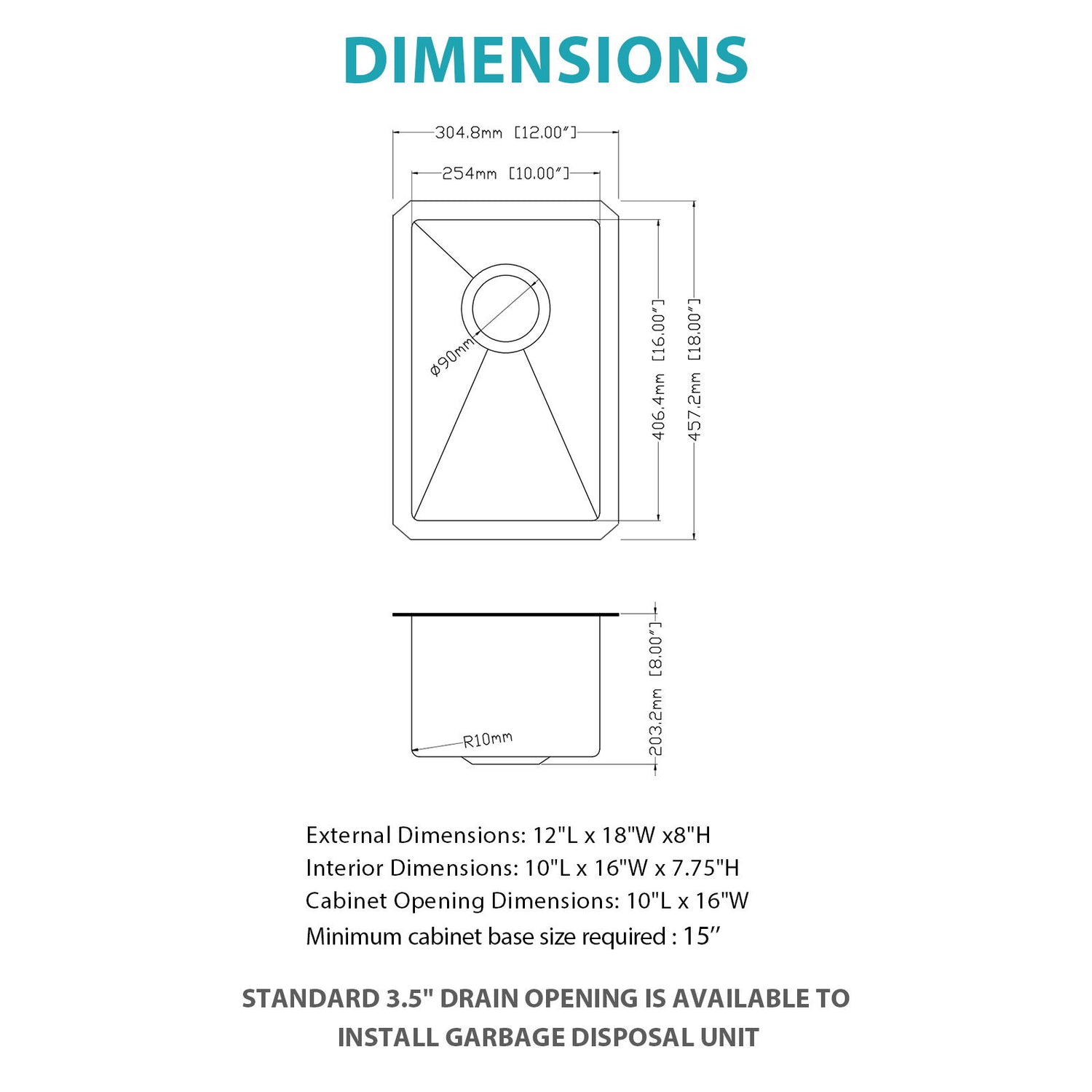 12&quot; Undermount Kitchen Sink, Deep Single Bowl - Brushed Nickel