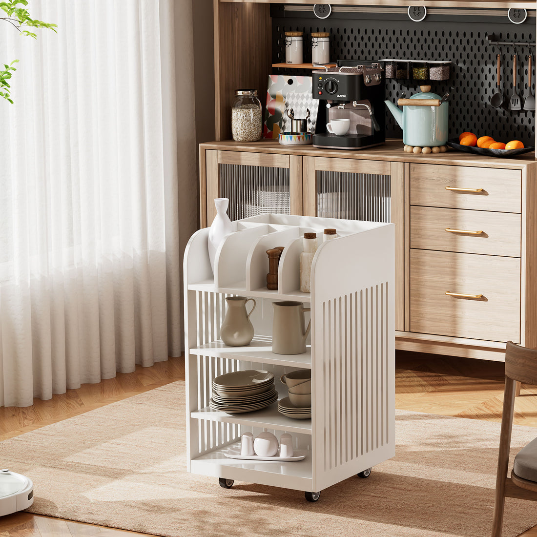 4 Tier Kitchen Island Cart With Spice Rack &amp; Locking Casters, Simple Design Mobile Kitchen Storage Islands For Kitchen Living Room Bedroom