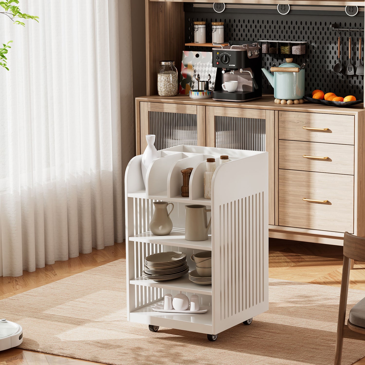 4 Tier Kitchen Island Cart With Spice Rack &amp; Locking Casters, Simple Design Mobile Kitchen Storage Islands For Kitchen Living Room Bedroom
