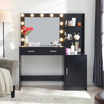 Vanity Desk With Mirror And Lights, 46.4In Dressing Table With 2 Large Drawer &amp; Large Vertical Organizer, 3 Level Dresser &amp; 3 Lighting Modes Adjustable Brightness, Suitable For Bedroom