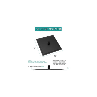 12&quot; Square Rainfall Shower Head With Wall / Ceiling Mount, 304 Stainless Steel - Matte Black