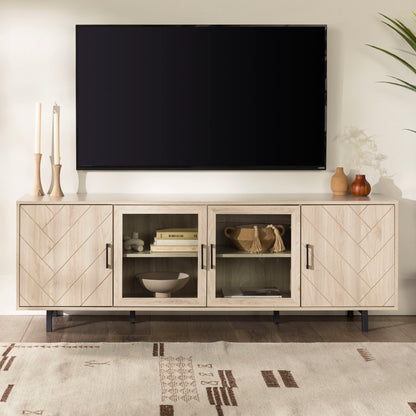Modern Scandinavian 4 Door Herringbone 70&quot; TV Stand For TVs Up To 80&quot;