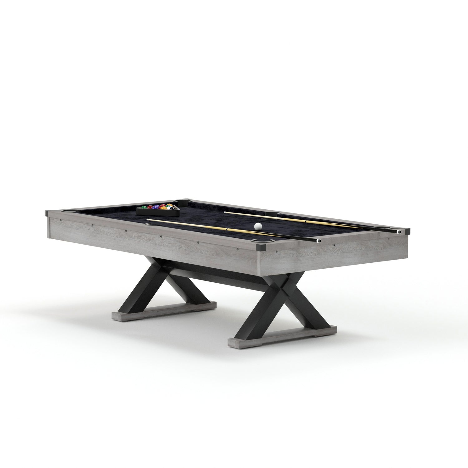 84&quot; Pool Table with Billiard Balls, Cues, Pool Cue Chalk, Cleaning Brush, X-Legs, Black Cloth, Rustic Grey,84.1&quot;L x 46.5&quot;W x 32&quot;H