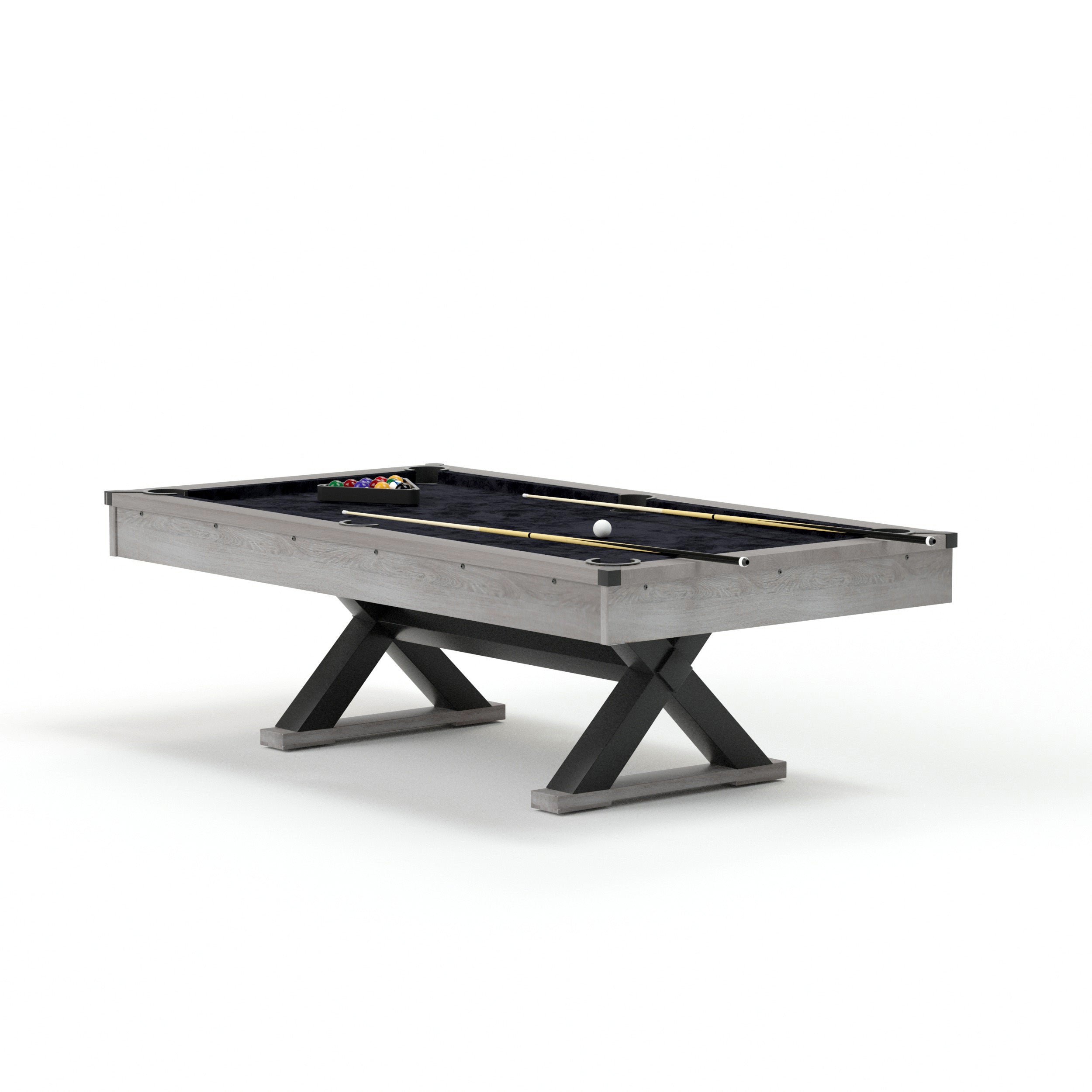84&quot; Pool Table with Billiard Balls, Cues, Pool Cue Chalk, Cleaning Brush, X-Legs, Black Cloth, Rustic Grey,84.1&quot;L x 46.5&quot;W x 32&quot;H