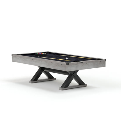 84&quot; Pool Table with Billiard Balls, Cues, Pool Cue Chalk, Cleaning Brush, X-Legs, Black Cloth, Rustic Grey,84.1&quot;L x 46.5&quot;W x 32&quot;H