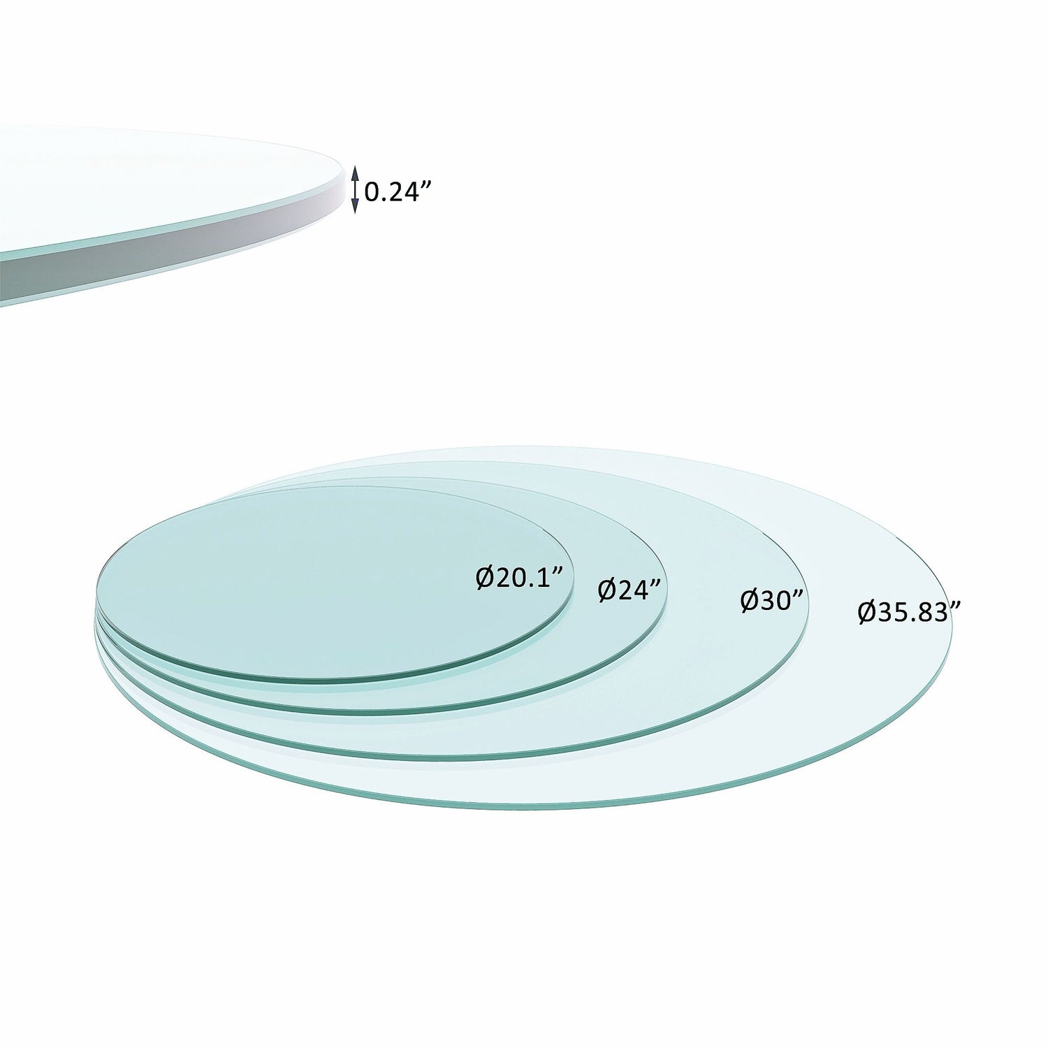 36&quot; Round Tempered Glass Table Top Clear Glass 1 / 4&quot; Thick Flat Polished Edge - Transparent