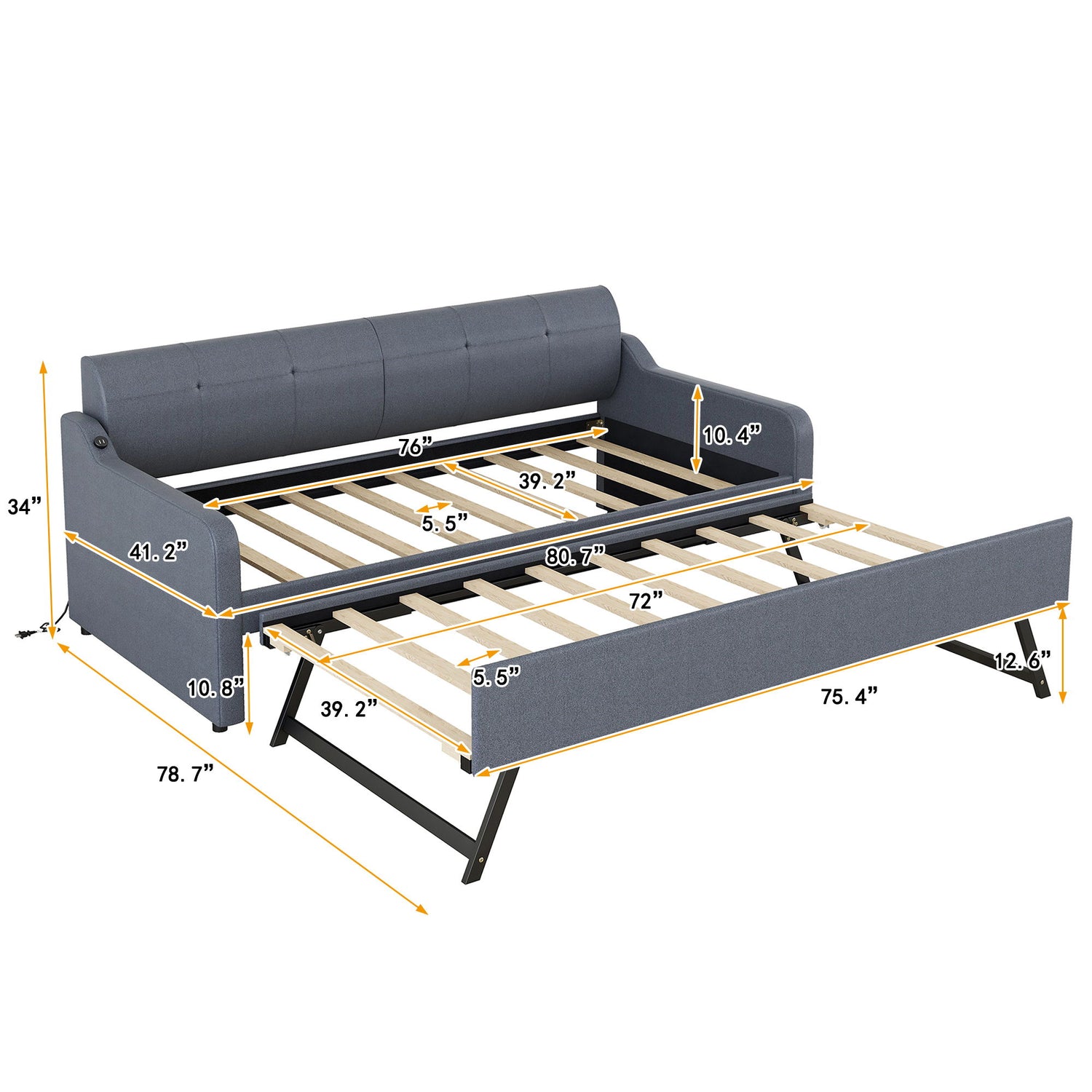 Upholstered Daybed With Trundle And USB Charging