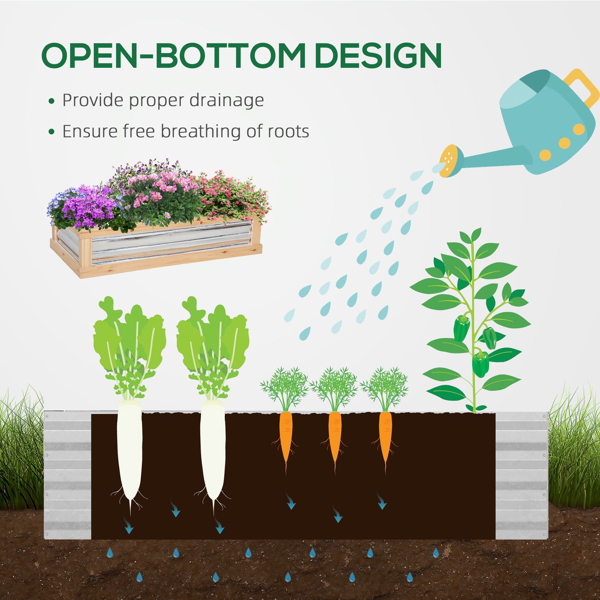 Outsunny - Raised Garden Bed With Polycarbonate Greenhouse, Wooden Garden Cold Frame Greenhouse, Flower Planter Protection, 48&quot; x 24&quot; x 32&quot; - Natural
