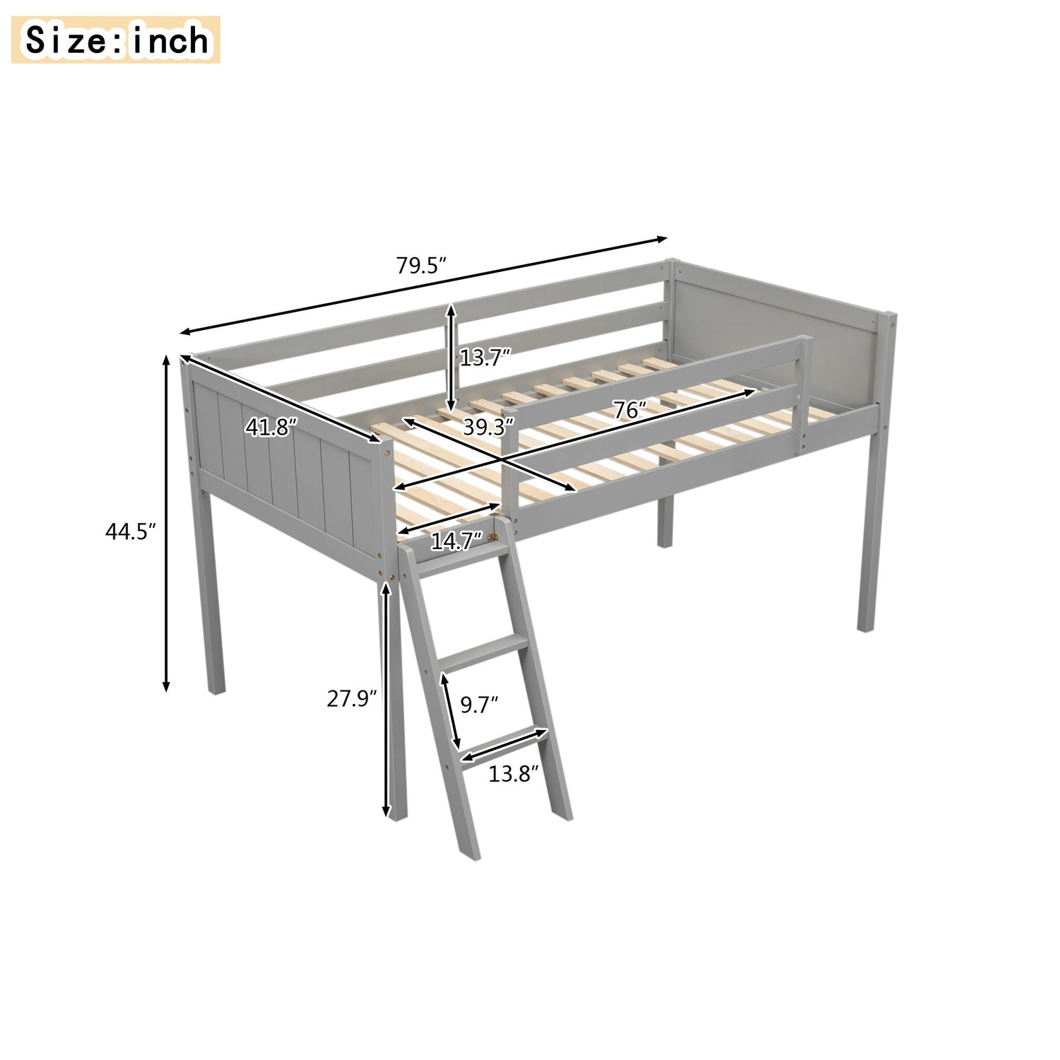 Low Loft Bed With Adjustable Ladder