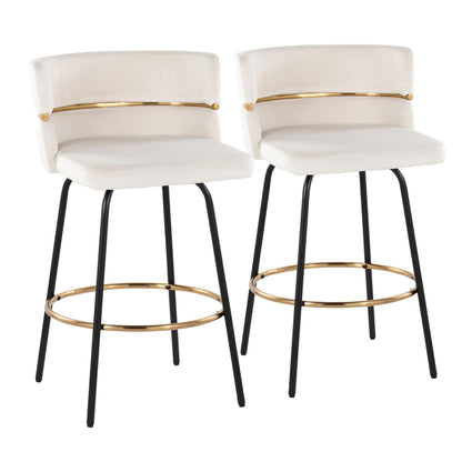 Cinch - Contemporary Fixed Height Counter Stool With Swivel &amp; Round Footrest (Set of 2)