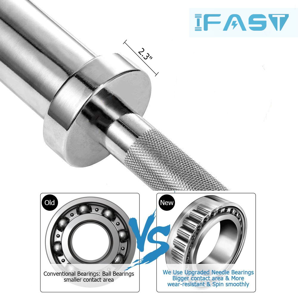 Barbell Bar For 2&quot; Olympic Plates, Home Gym Weightlifting Bar 4Ft Solid Chrome Weight Bar 5Ft Fitness Training Curl Barbell 7.2Ft - Silver