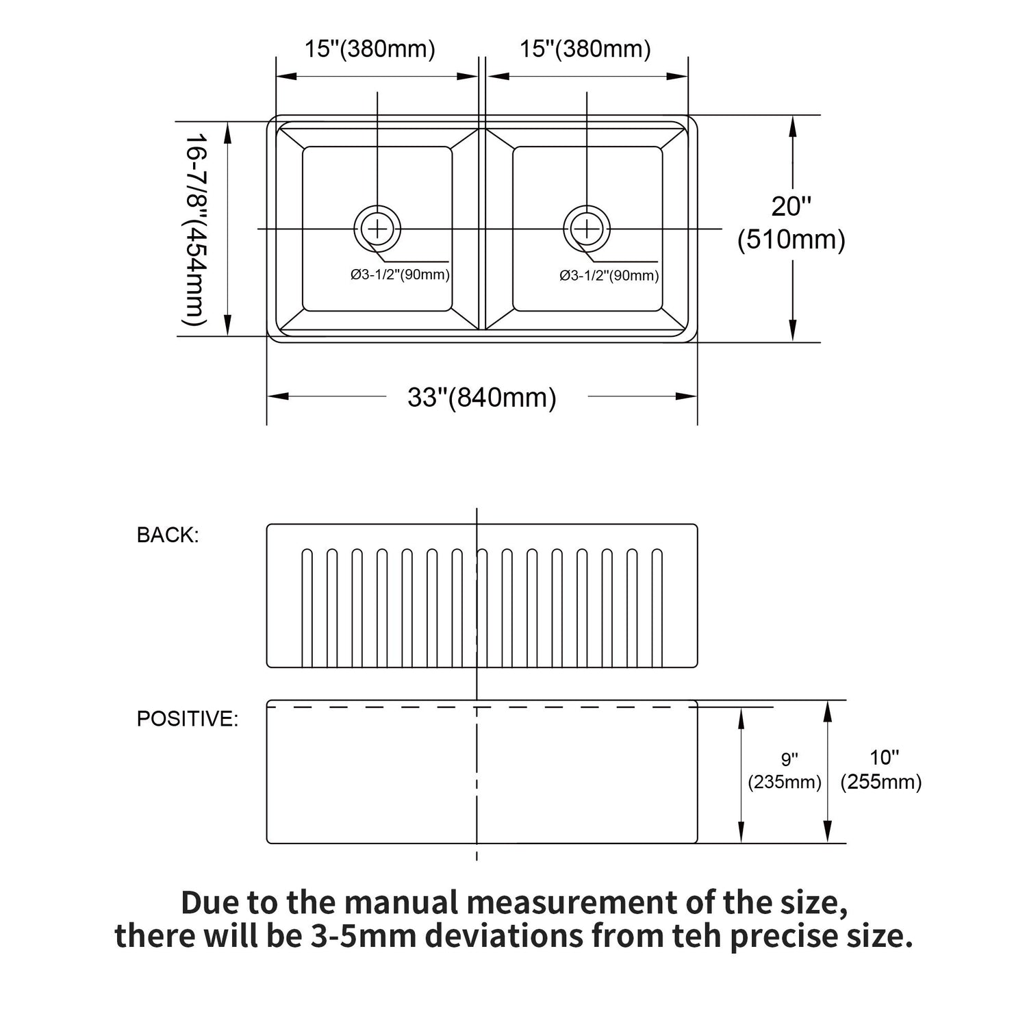 Farmhouse Sink Workstation 33&quot; Ceramic Double Bowl Kitchen Sink With Ledges - White