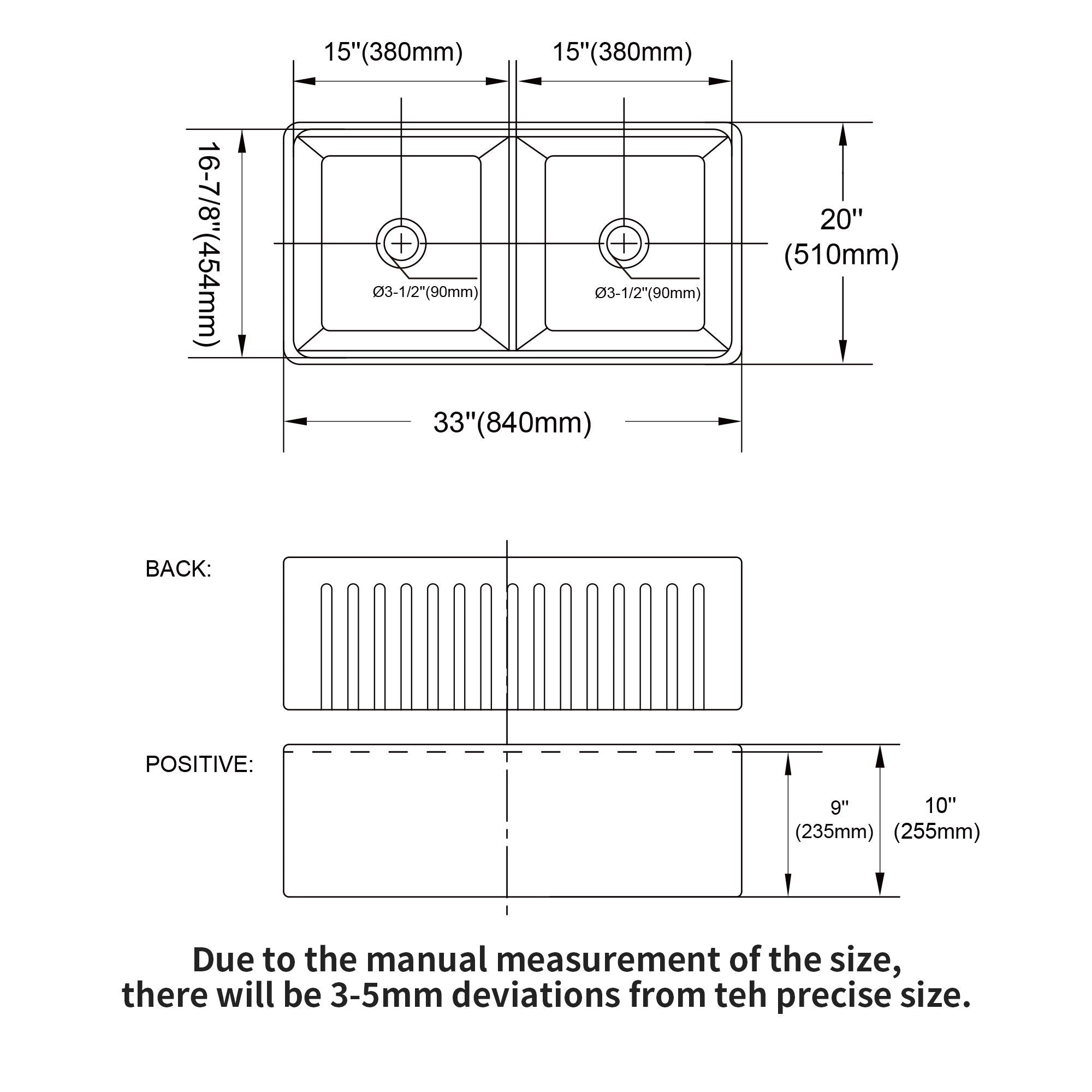 Farmhouse Sink Workstation 33&quot; Ceramic Double Bowl Kitchen Sink With Ledges - White
