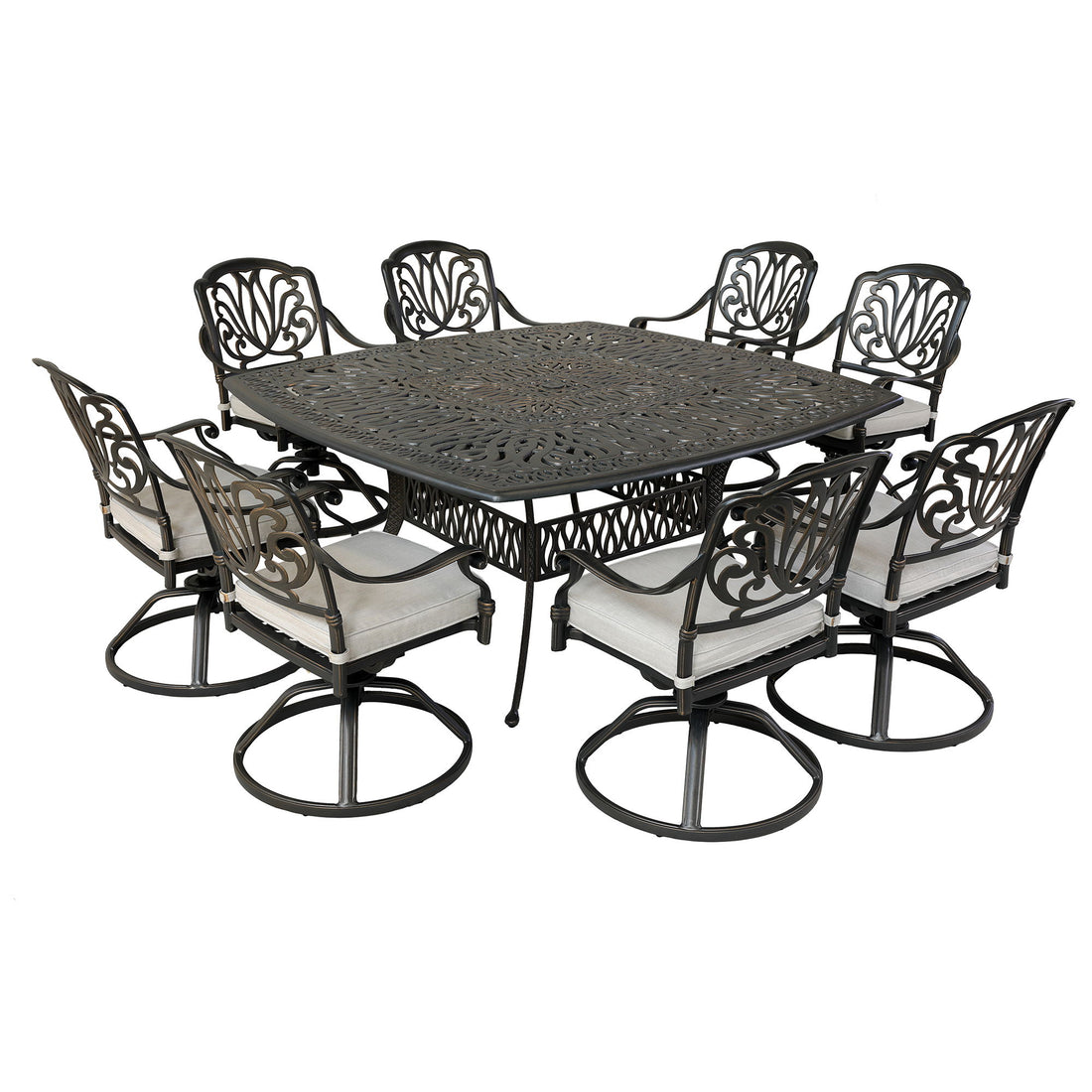 Square 8 Person 64&quot; Long Aluminum Dining Set With Cushions