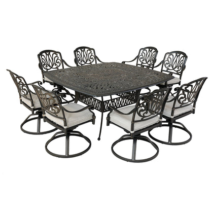 Square 8 Person 64&quot; Long Aluminum Dining Set With Cushions
