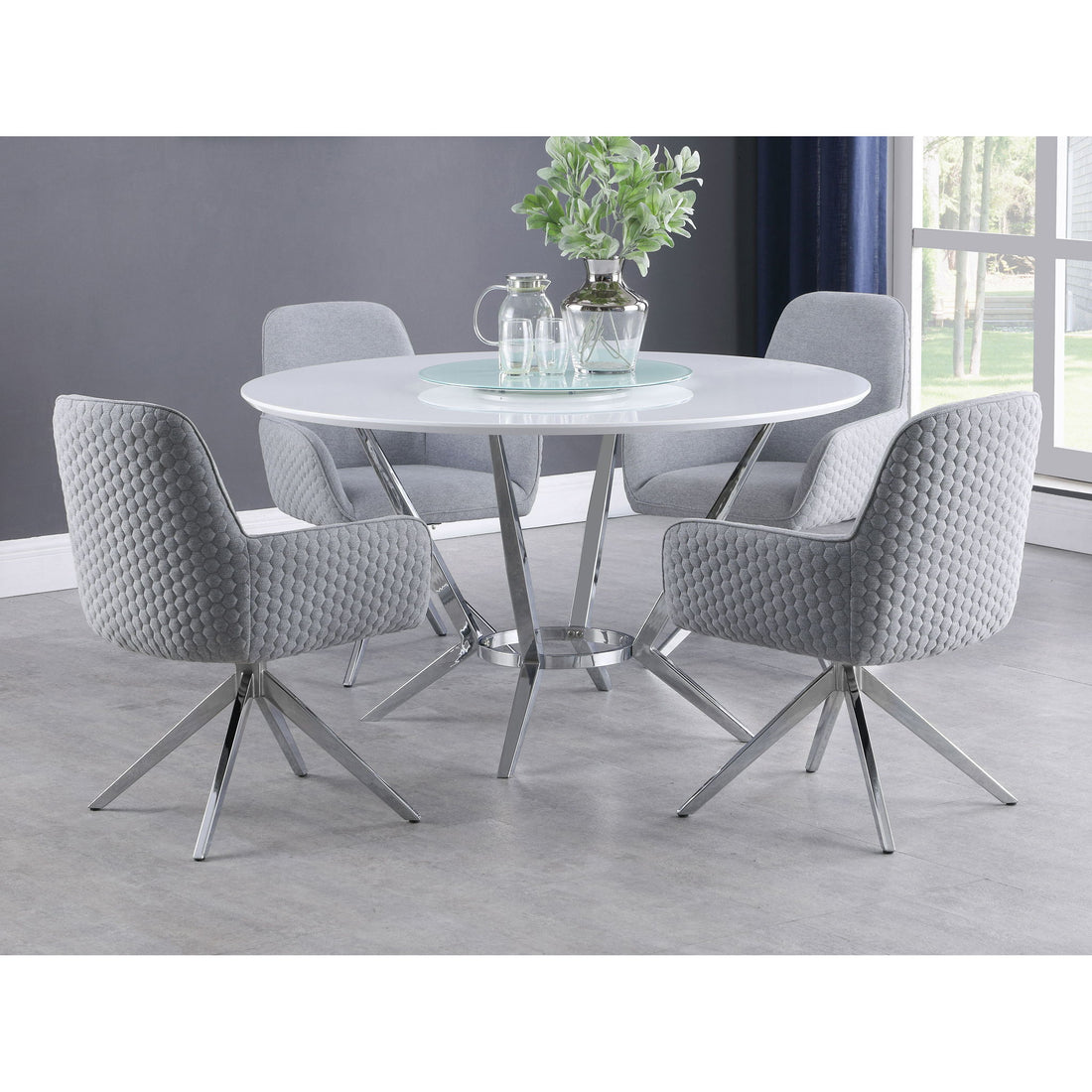 Anchor - 5 Piece Round Dining Table Set With Swivel Chairs - Gloss White