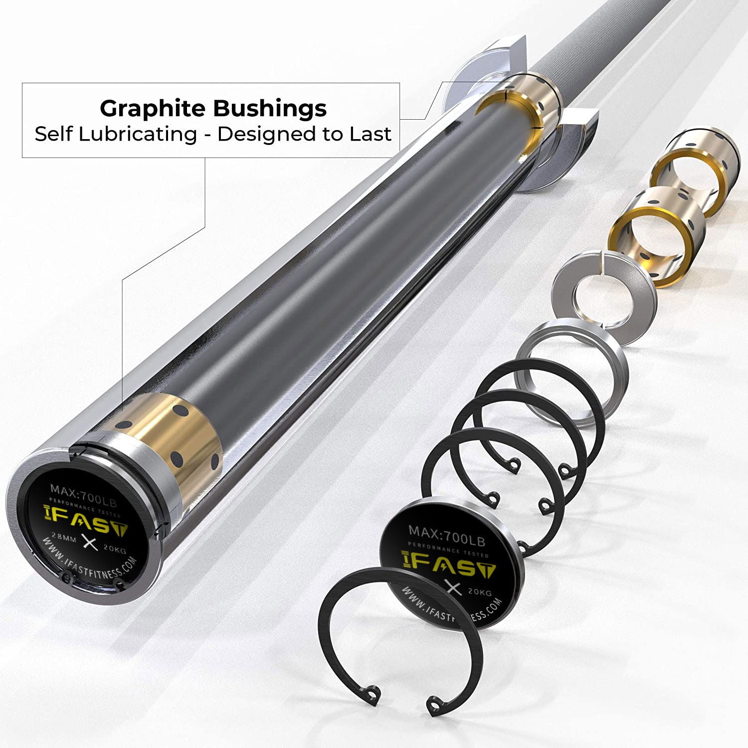 Barbell Bar For 2&quot; Olympic Plates, Home Gym Weightlifting Bar 4Ft Solid Chrome Weight Bar 5Ft Fitness Training Curl Barbell 7.2Ft - Silver