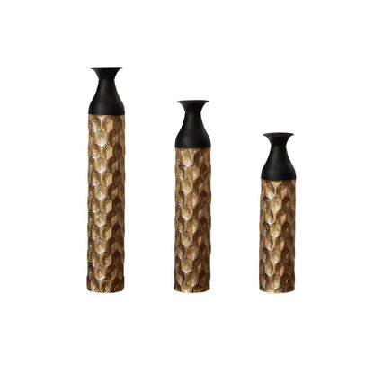 Floor Metal Vases (Set of 3) Gorgeous Home Decoration Large Glazed Metal Vases - Black / Gold