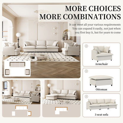Living Room Set Modular Sectional Couch, Upholstered Sofa &amp; Armchair &amp; Movable Ottoman