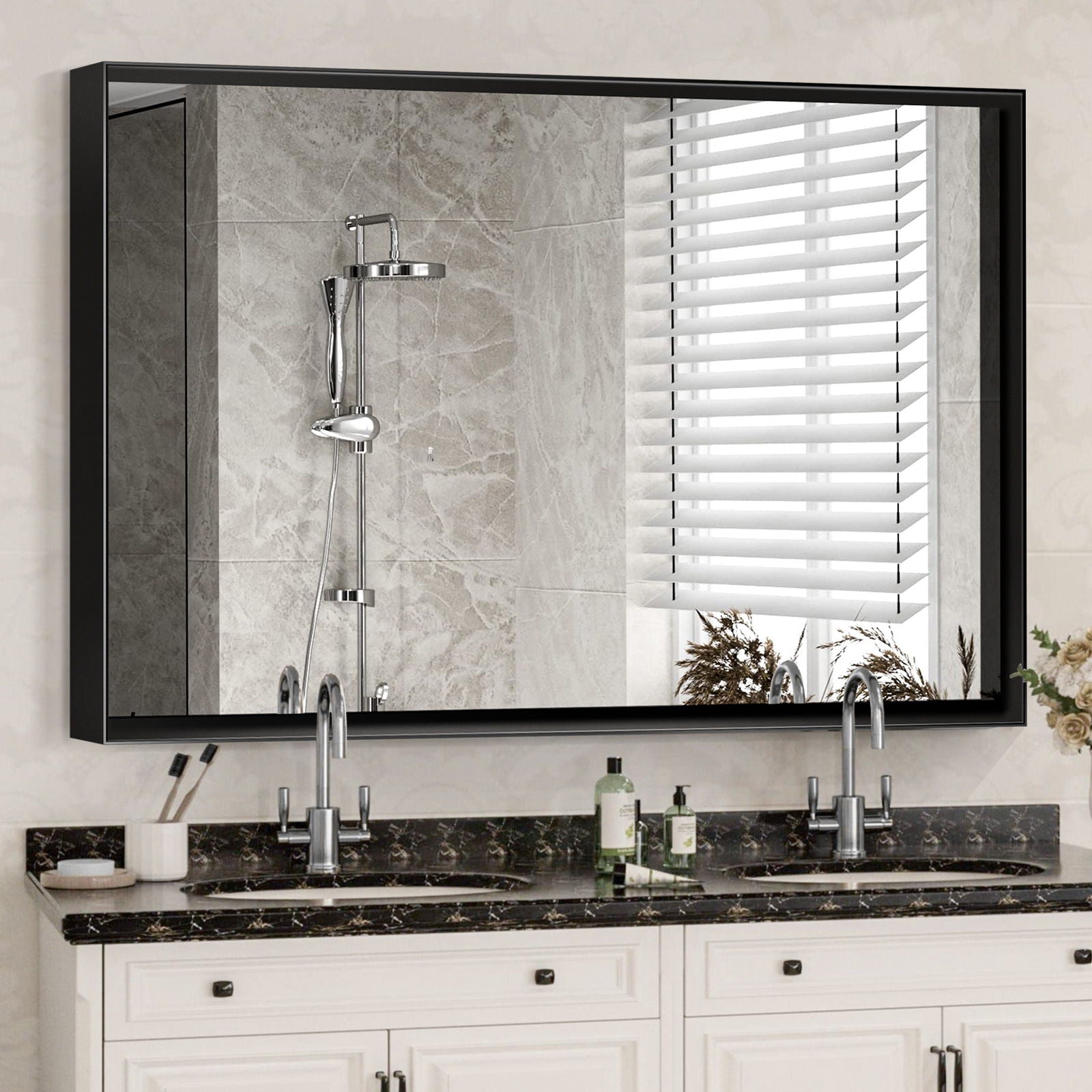 Rectangular Bathroom Mirror Square Angle Metal Frame Wall Mounted Hanging Plates Wall Mount Mirror For Bathroom (Horizontal &amp; Vertical)