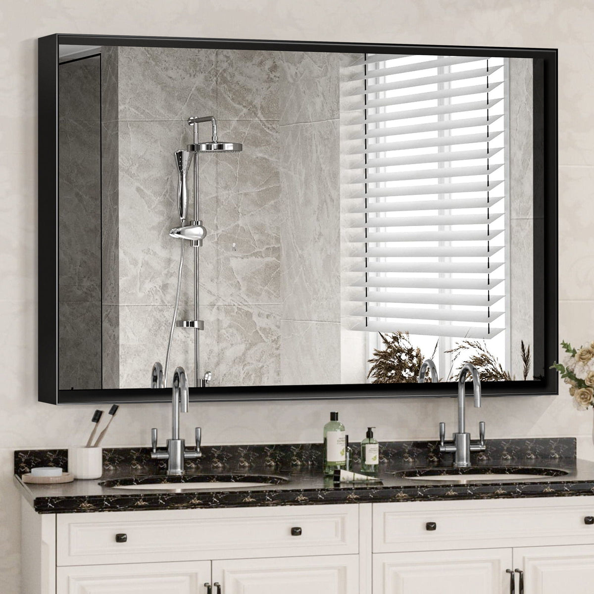 Rectangular Bathroom Mirror Square Angle Metal Frame Wall Mounted Hanging Plates Wall Mount Mirror For Bathroom (Horizontal &amp; Vertical)