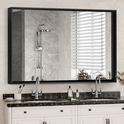 Rectangular Bathroom Mirror Square Angle Metal Frame Wall Mounted Hanging Plates Wall Mount Mirror For Bathroom (Horizontal &amp; Vertical)