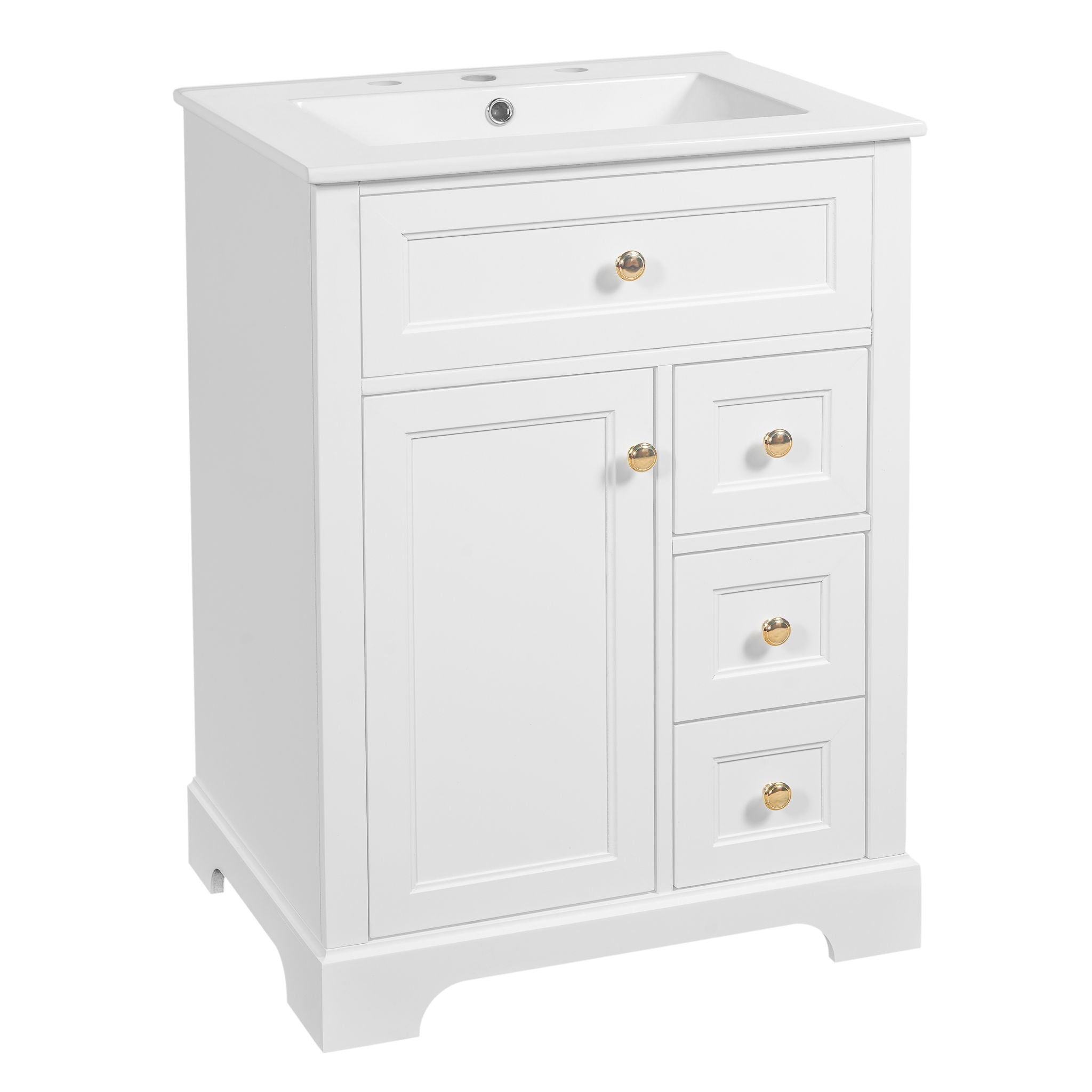 Modern Bathroom Vanity With Sink, 3 Drawers &amp; Cabinet With 2 Tier Door Storage