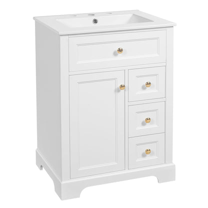 Modern Bathroom Vanity With Sink, 3 Drawers &amp; Cabinet With 2 Tier Door Storage