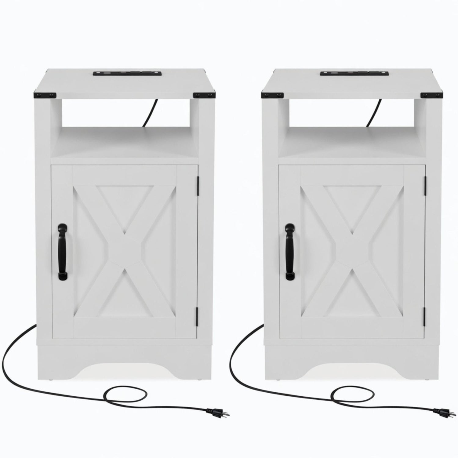 Farmhouse Nightstand, Charging Station &amp; Storage