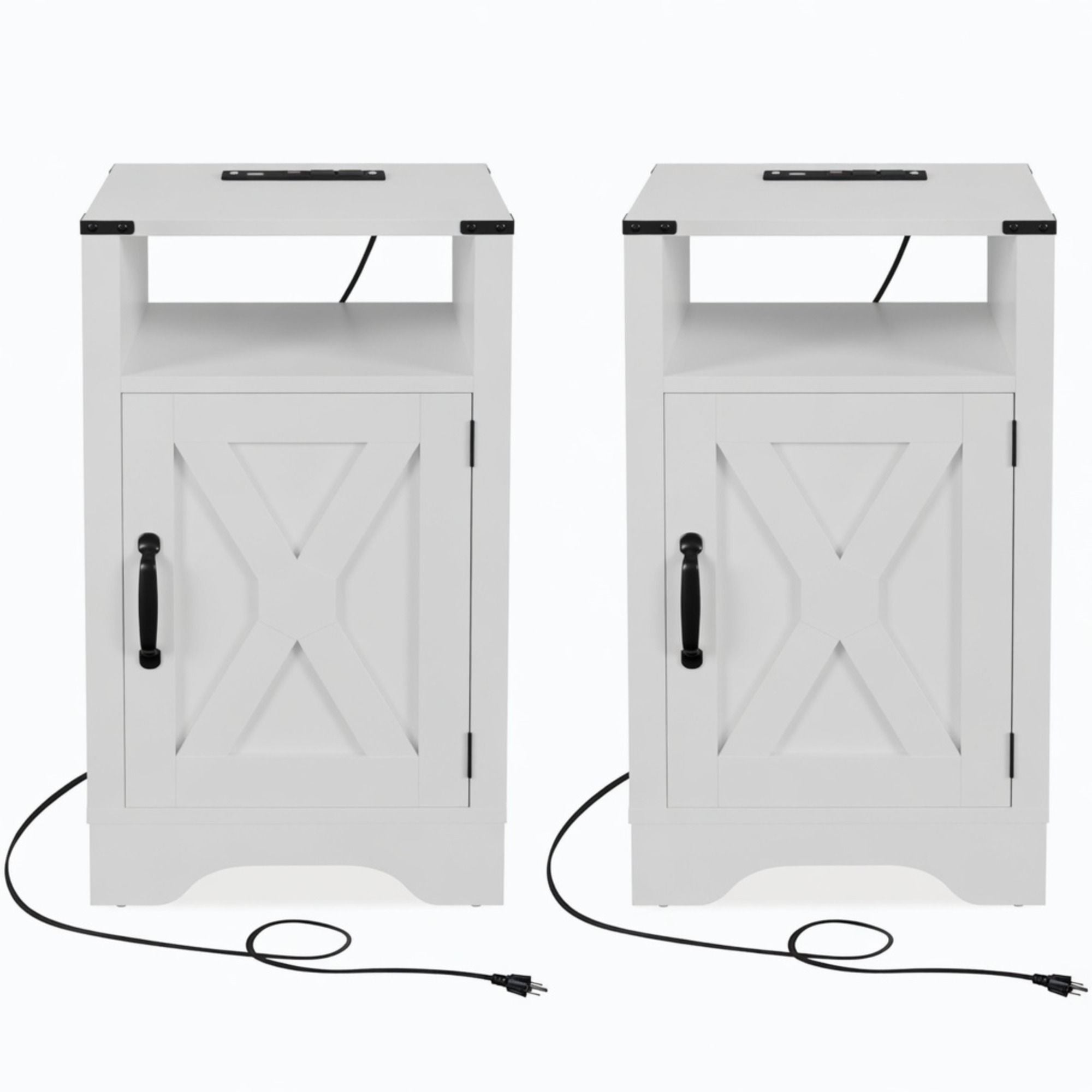 Farmhouse Nightstand, Charging Station &amp; Storage