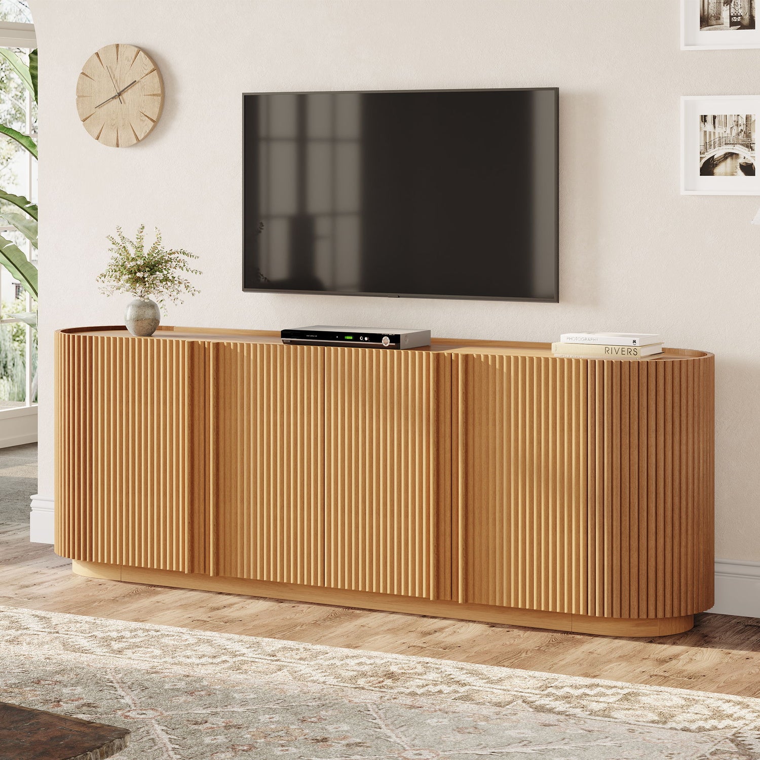 TV Stand With Fluted Tambour Style Door