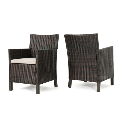 Outdoor Rattan Dining Chair With Straight Legs And Sloped Arms