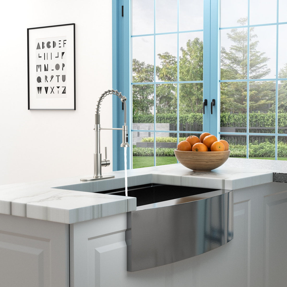 21&quot; Commercial Kitchen Faucet With Dual Function Pull Down Sprayhead In, Stainless Steel - Brushed Nickel