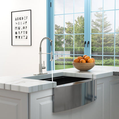 21&quot; Commercial Kitchen Faucet With Dual Function Pull Down Sprayhead In, Stainless Steel - Brushed Nickel