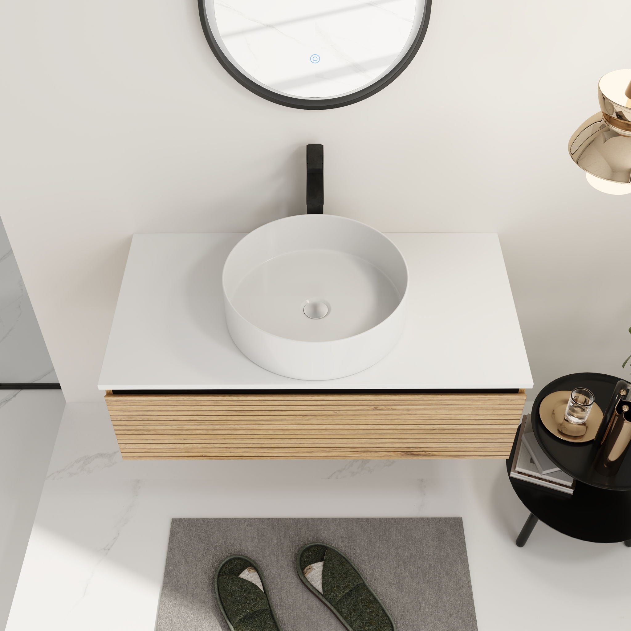 Wall Mounted Bathroom Vanity With Art Sink &amp; 1 Soft Close Drawer