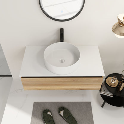 Wall Mounted Bathroom Vanity With Art Sink &amp; 1 Soft Close Drawer
