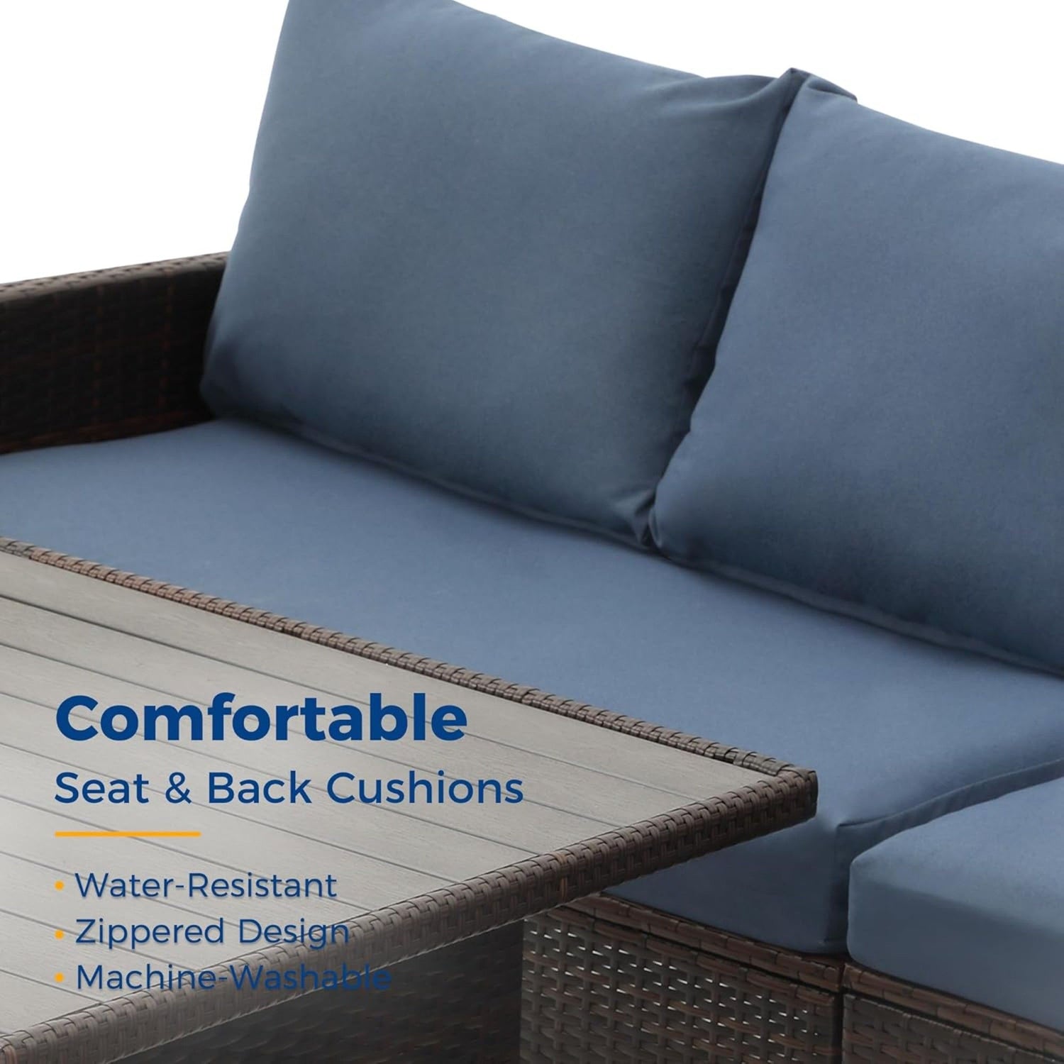 7 Piece Patio Dining Set With Cushions, Modular Sectional Sofa &amp; Storage Table