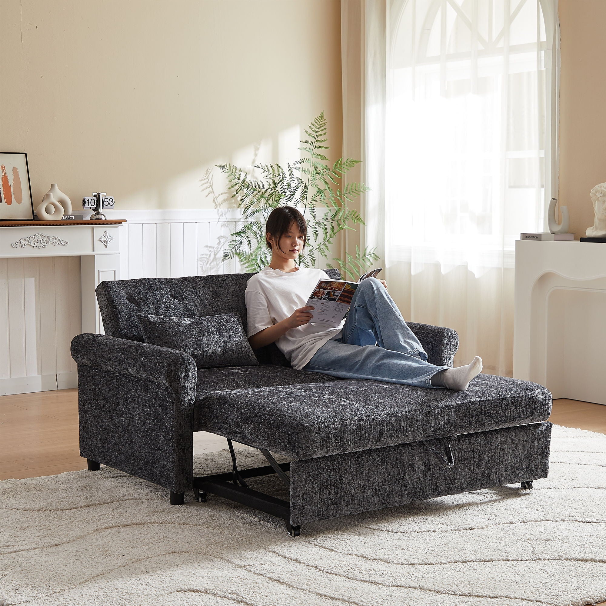 Loveseat Sofa Bed, Pull - Out Couch Sleeper &amp; 2 Pillows