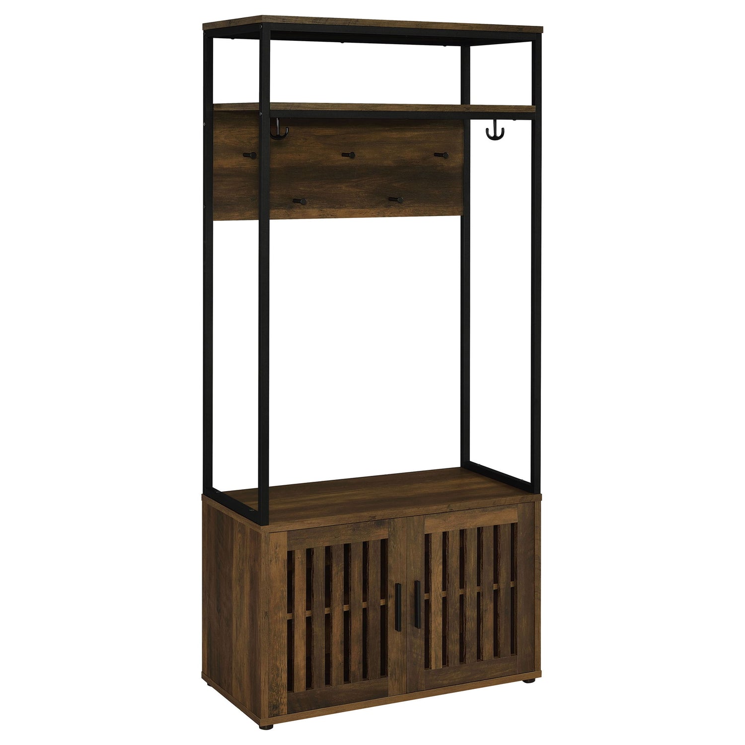 Flora - 2 Door Coat Rack Hall Tree Storage Bench And Multi Functional Storage - Natural