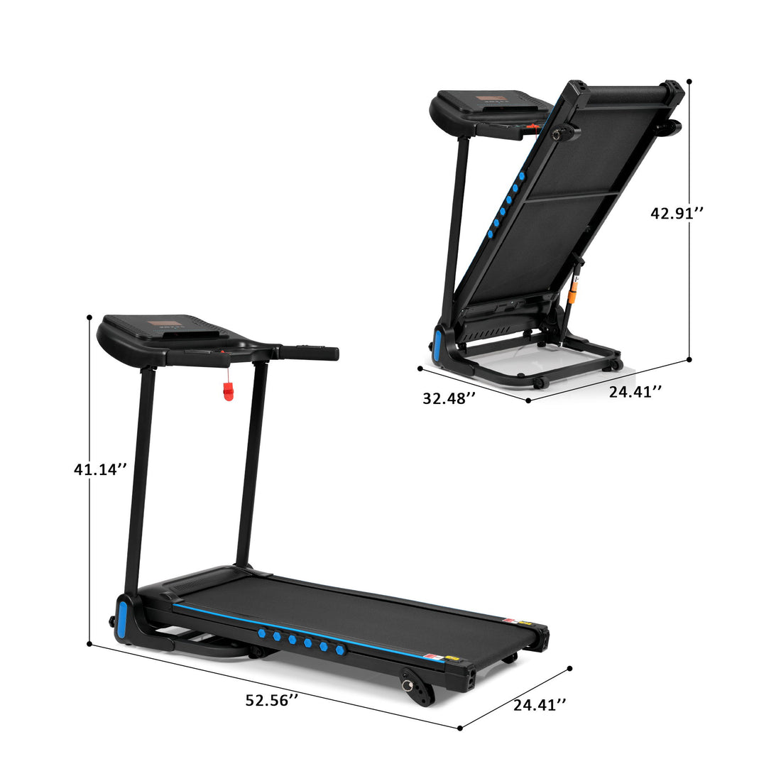 Incline Treadmill For Running &amp; Walking, Hydraulic System Auto Folding With Type C &amp; USB Charge For Android, 10Mph, Bluetooth Speaker - Black