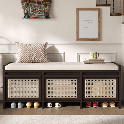 Entryway Shoe Bench With Drawers &amp; Button Tufted Cushion