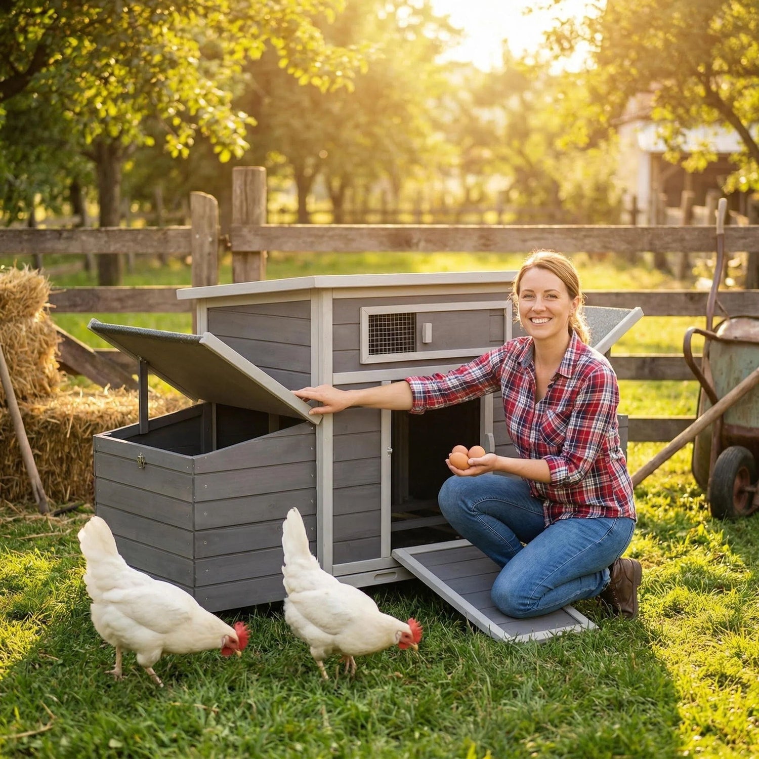 Large Chicken Coop Outdoor Hen House &amp; Dual Nesting Boxes
