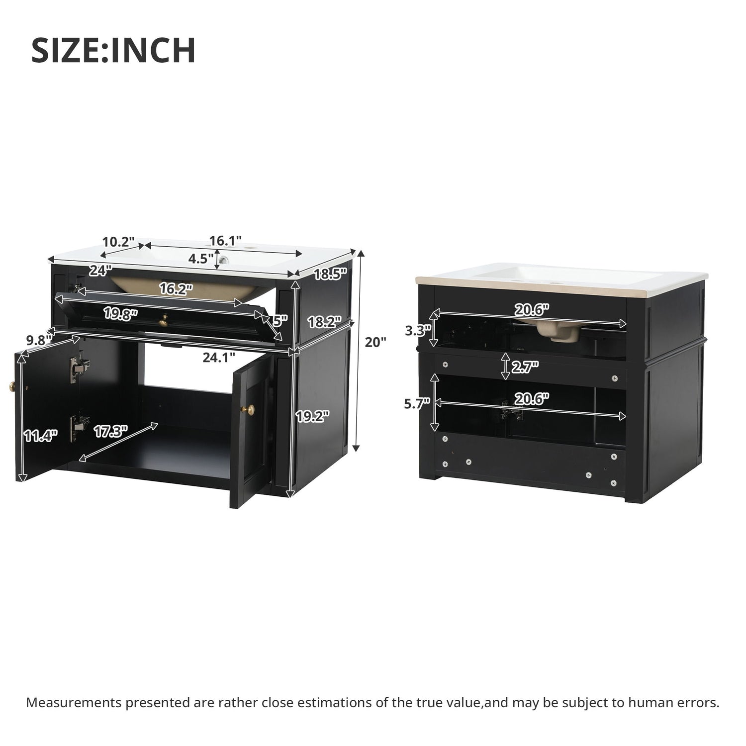 Wall Mounted Bathroom Vanity With Tip Out Drawer And Open Back Design