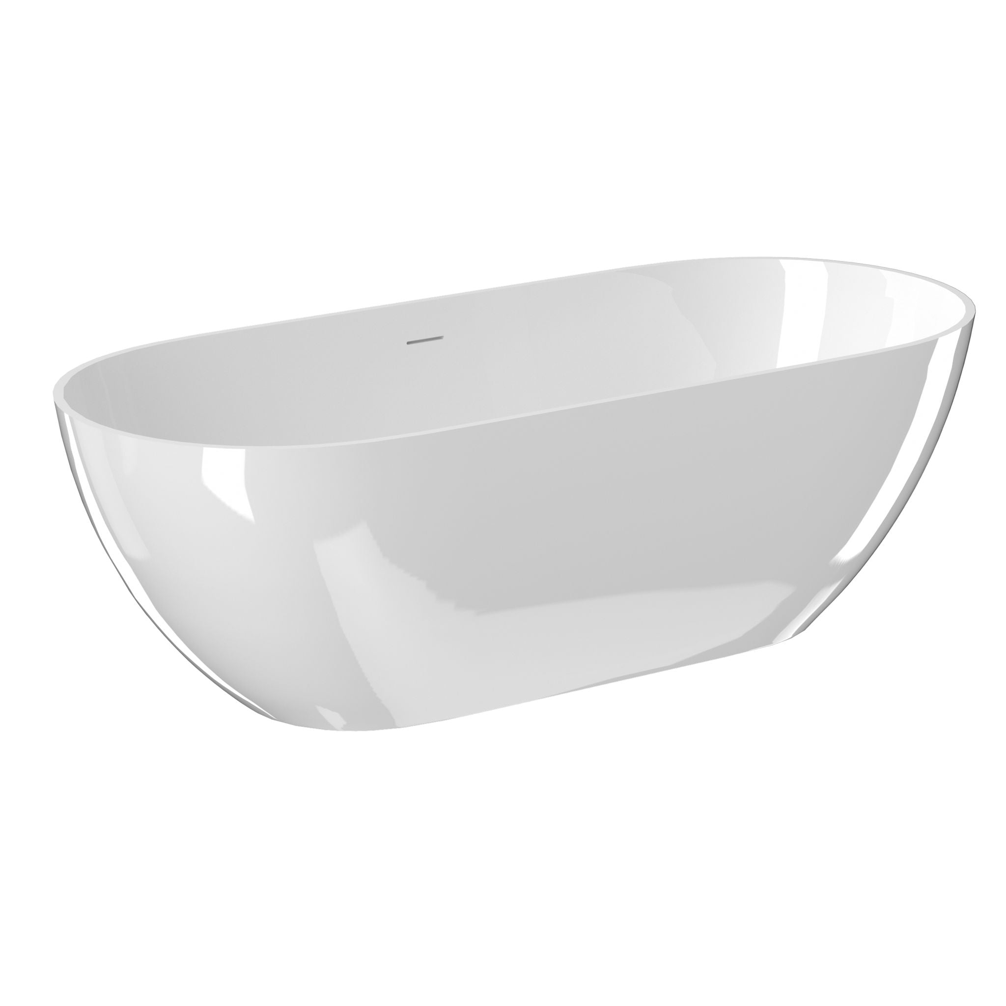 59&quot; Freestanding Solid Surface Bathtub, Luxury Man-Made Stone Resin Freestanding Soaking Bathtub With Overflow And Pop-Up Drain For Contemporary Bathroom 22S03-59Gw - Glossy White