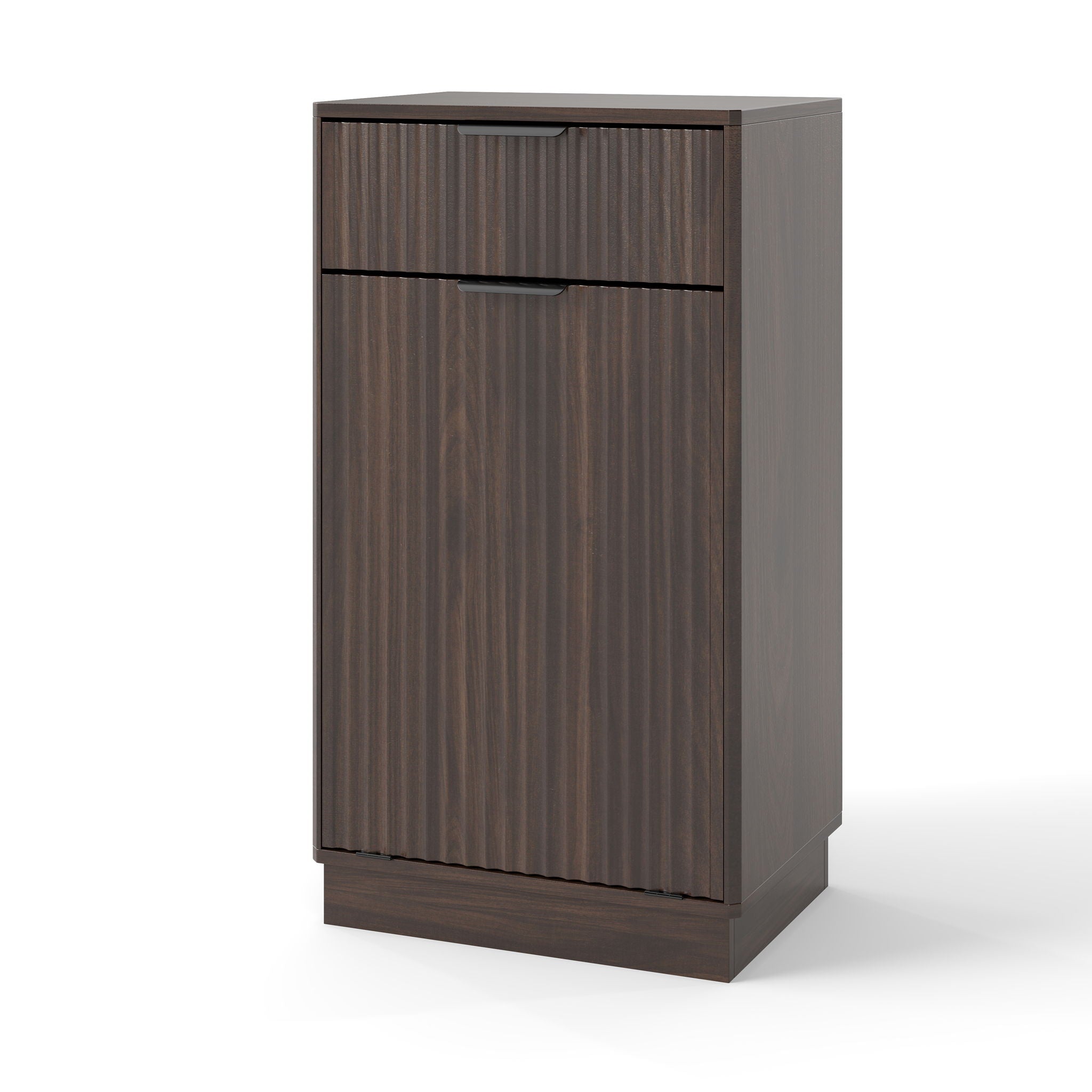 Tilt Out Trash Can Cabinet With Wave Textured Drawer &amp; Pull Out Bin