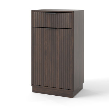 Tilt Out Trash Can Cabinet With Wave Textured Drawer &amp; Pull Out Bin