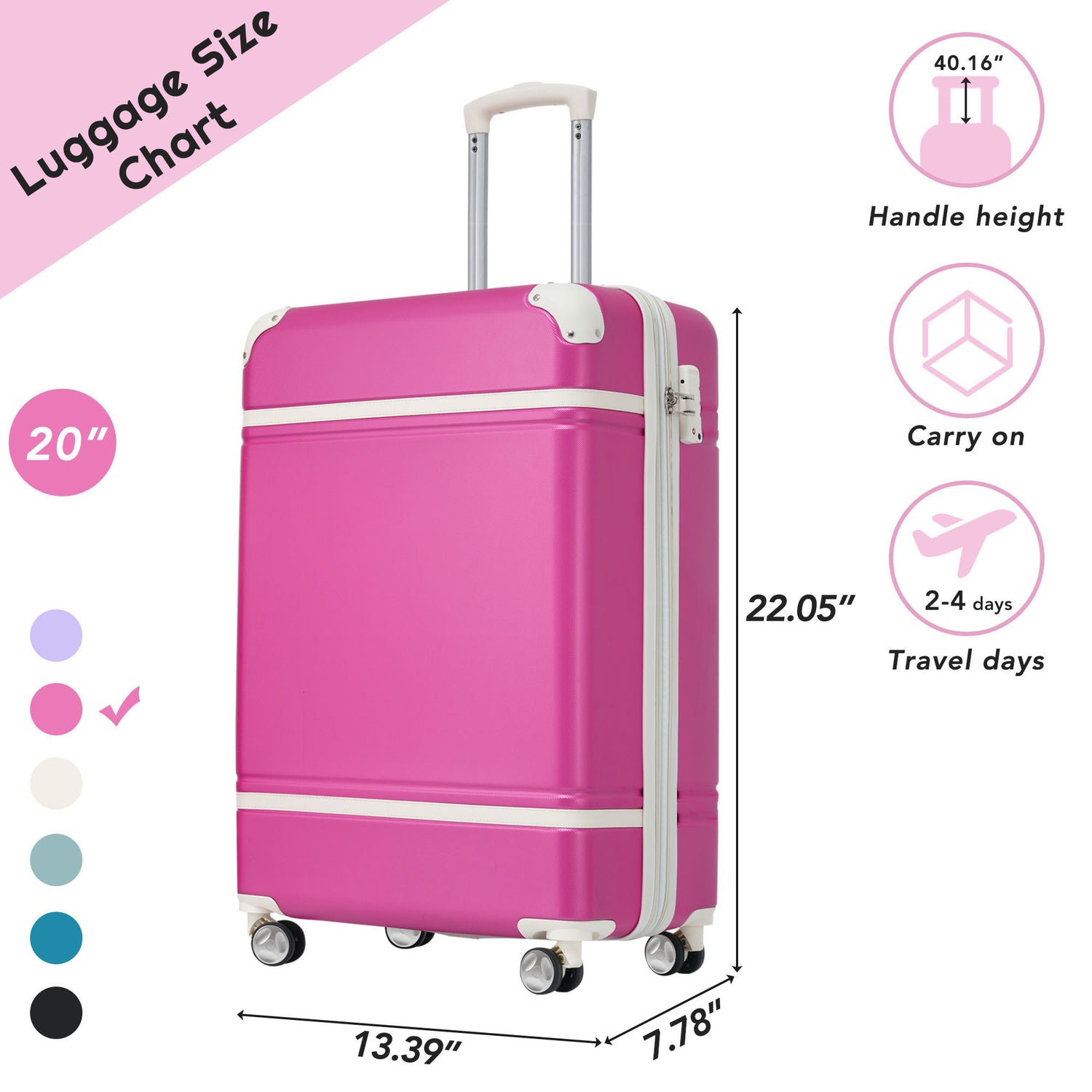 20&quot; Luggage 1 Piece With Tsa Lock, Lightweight Suitcase Spinner Wheels, Carry On Vintage Luggage